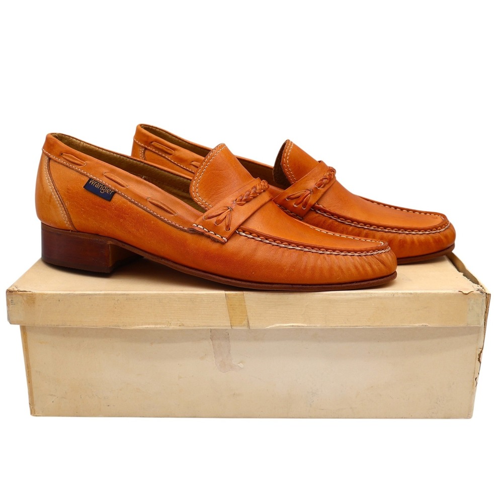 Wrangler Penny Loafers Mens 10D Vintage Deadstock Tan Leather Braided Brazil